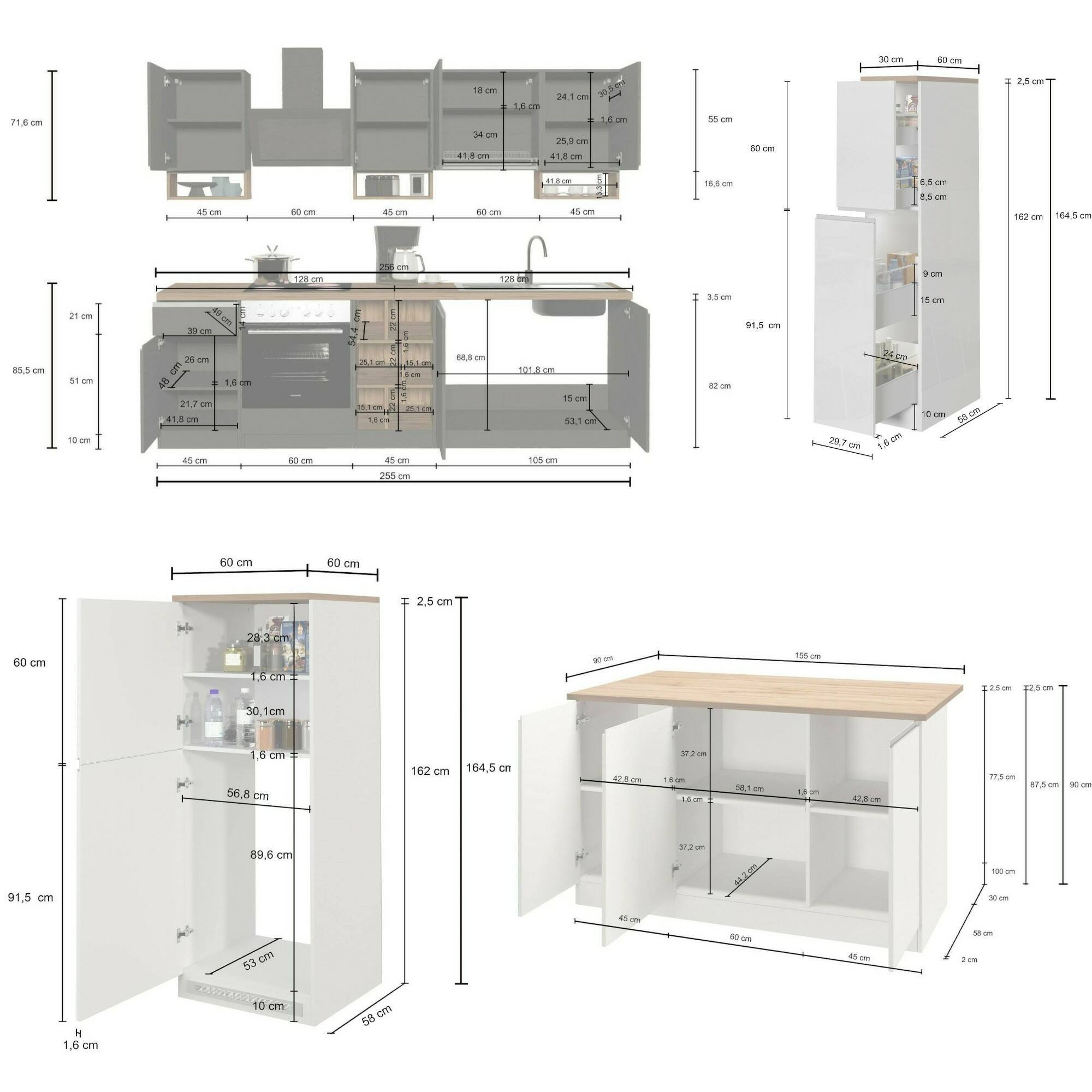 Cucina completa Dancelott, Set da cucina modulabile, Cucina componibile con più elementi, 100% Made in Italy, Antracite e Ardesia