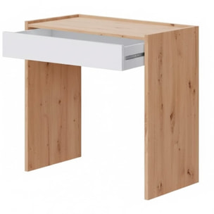 Scrivania Con Cassetto Tavolo Studio Ufficio Moderno Mobile Desk Struttura Salvaspazio Home Office Cameretta e Studio 81.5x40x77 Cm Bianco e Rovere