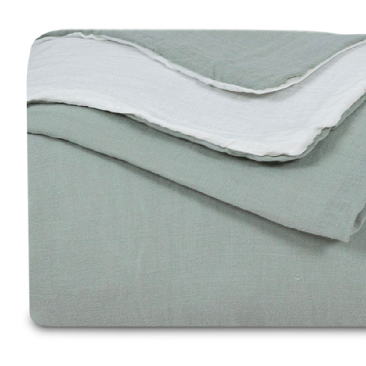 Housse de couette réversible gaze de coton vert sauge/écru - NOE