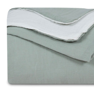 Housse de couette réversible gaze de coton vert sauge/écru - NOE
