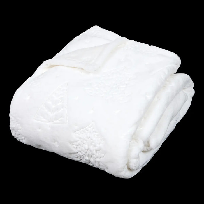 PLAID EMB SAPIN BLANC 130X180