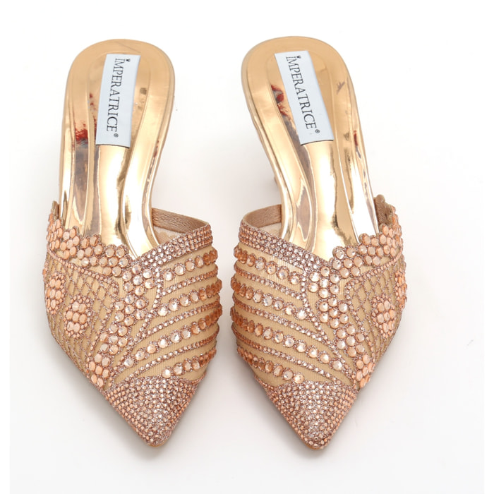 Sandali in simil pelle con tacco a rocchetto e tomaia gioiello