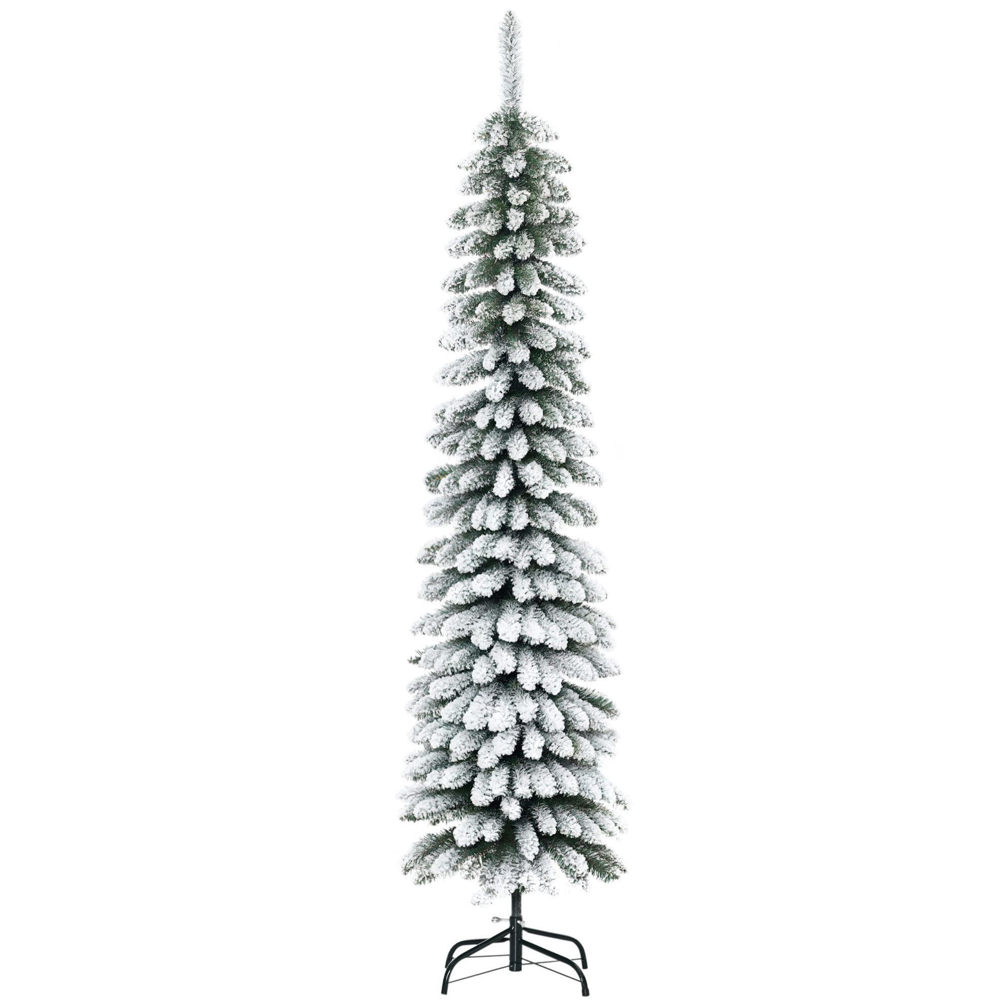 Árbol de Navidad Estrecho 180 cm, Árbol de Navidad Artificial Nevado con 395 Ramas y Soporte de Metal Plegable, Decoración Navideña para Salón, Interior, Verde