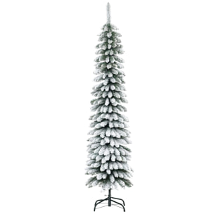 Árbol de Navidad Estrecho 180 cm, Árbol de Navidad Artificial Nevado con 395 Ramas y Soporte de Metal Plegable, Decoración Navideña para Salón, Interior, Verde