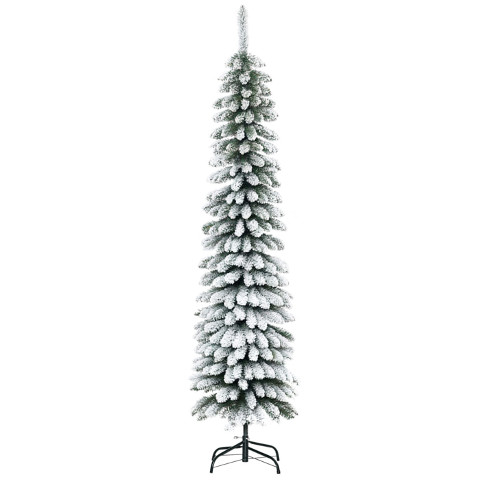 Árbol de Navidad Estrecho 180 cm, Árbol de Navidad Artificial Nevado con 395 Ramas y Soporte de Metal Plegable, Decoración Navideña para Salón, Interior, Verde