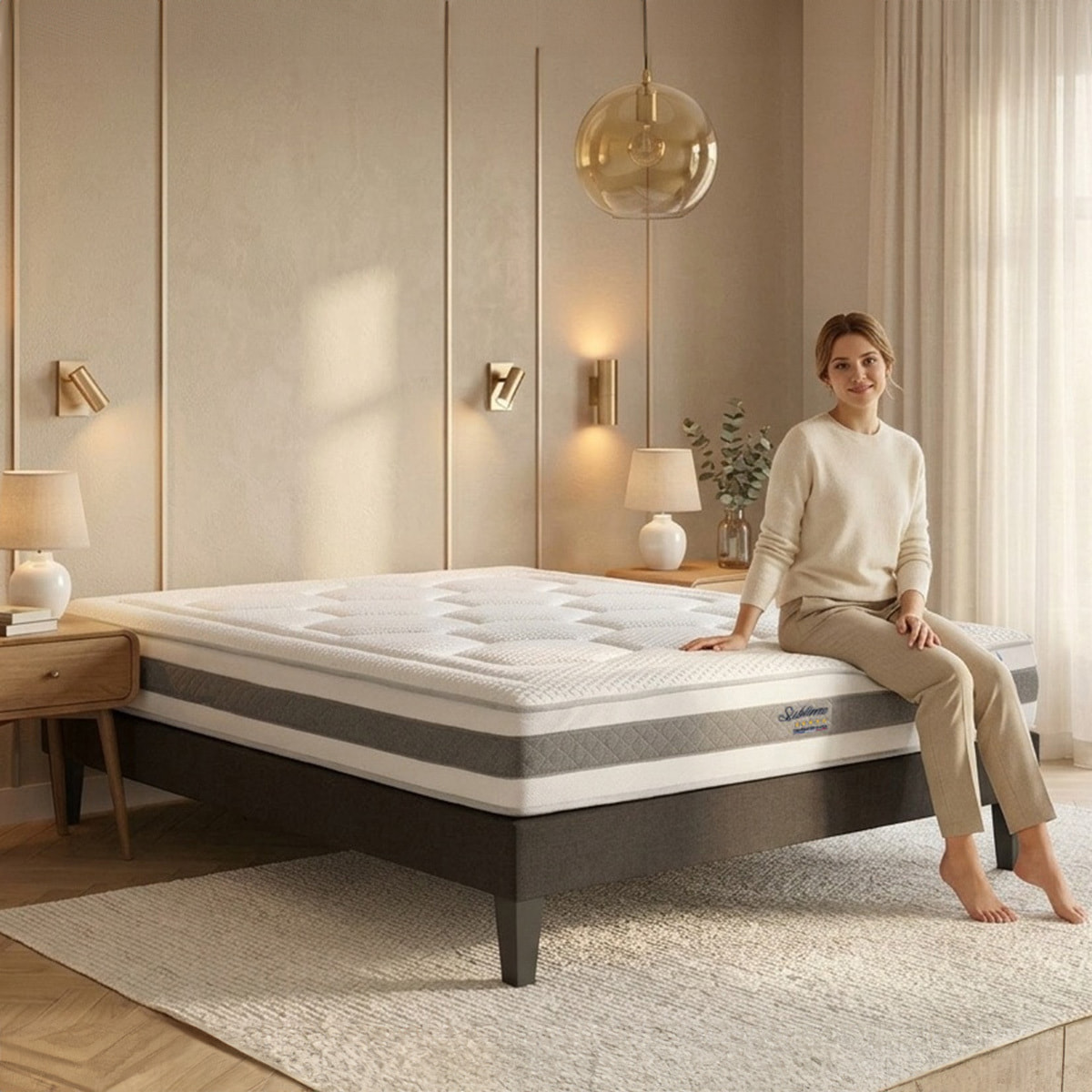 Matelas Sublime, 22 cm, Mémoire de Forme et Mousse Haute Densité, Soutien Mi-Ferme, Déhoussable, Fabrication Française