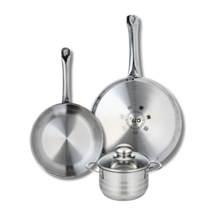Ensemble de 2 Poêles de cuisson 24 et 28 cm et 1 faitout 14 cm Elo Profi Brillant