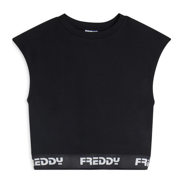 Top senza maniche con elastico jacquard logato