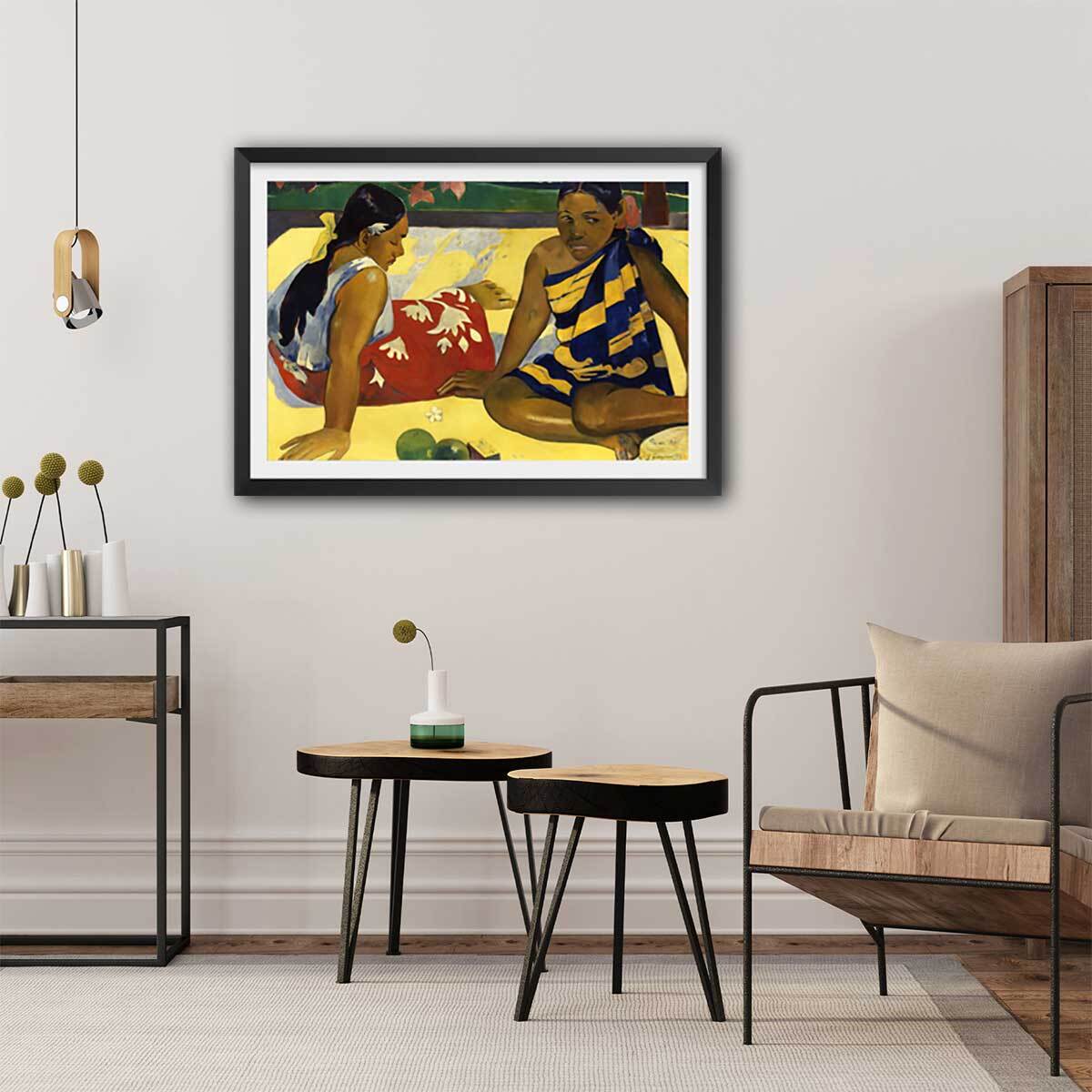 Poster Les nouvelles du jour - Parau api par Paul Gauguin Affiche + cadre en bois - Noir