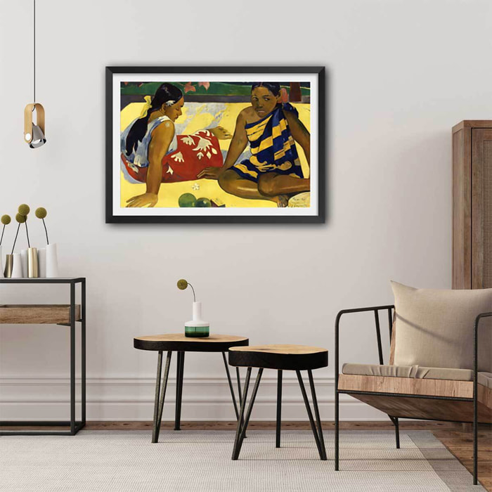 Poster Les nouvelles du jour - Parau api par Paul Gauguin Affiche + cadre en bois - Noir