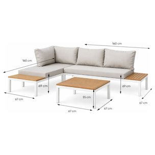 Salon de jardin 3-4 places avec table basse blanc et gris CANEE