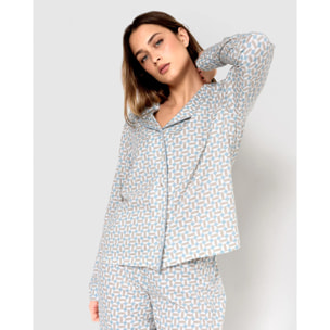 Pijama largo camisero algodón enrieta índigo