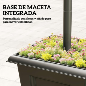 Farola Solar Exterior de Jardín con Macetero 3 Cabezales Impermeable IP44 Encendido/Apagado Automático y Altura Ajustable Luz Solar de Exterior LED para Terraza Patio 52x52x185 cm Negro