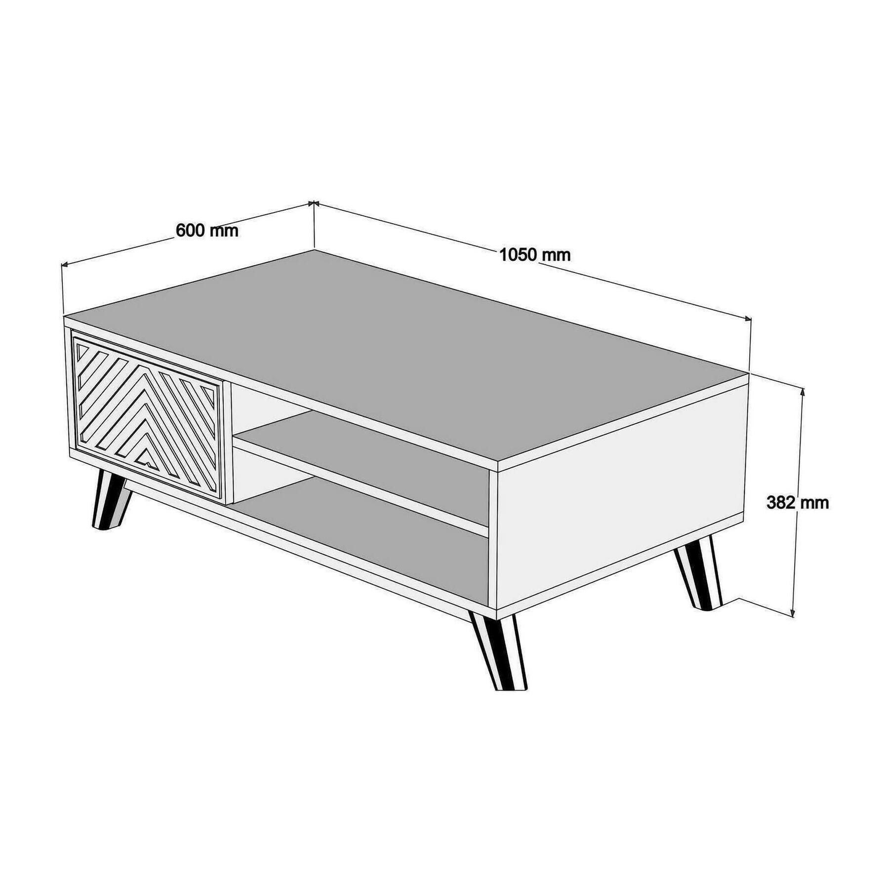 Tavolino da salotto Dpratell, Tavolo basso da caffè, Portariviste per divano, Ripiano da soggiorno, 105x60h38 cm, Noce e Bianco