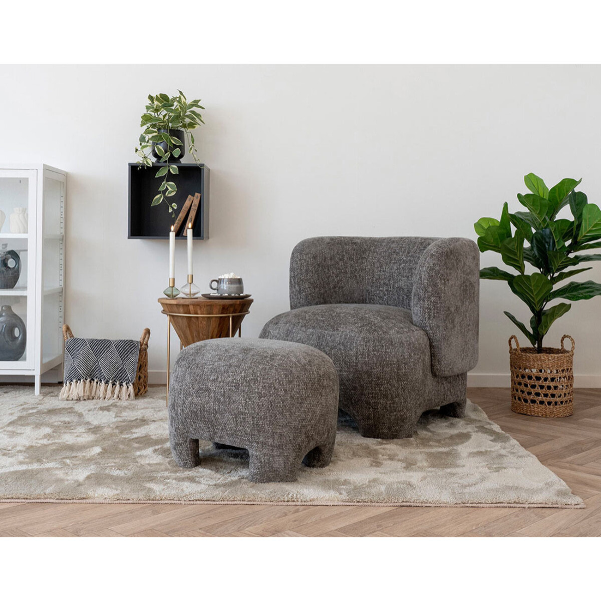 Olbia - pouf - en tissu texturé - Taupe