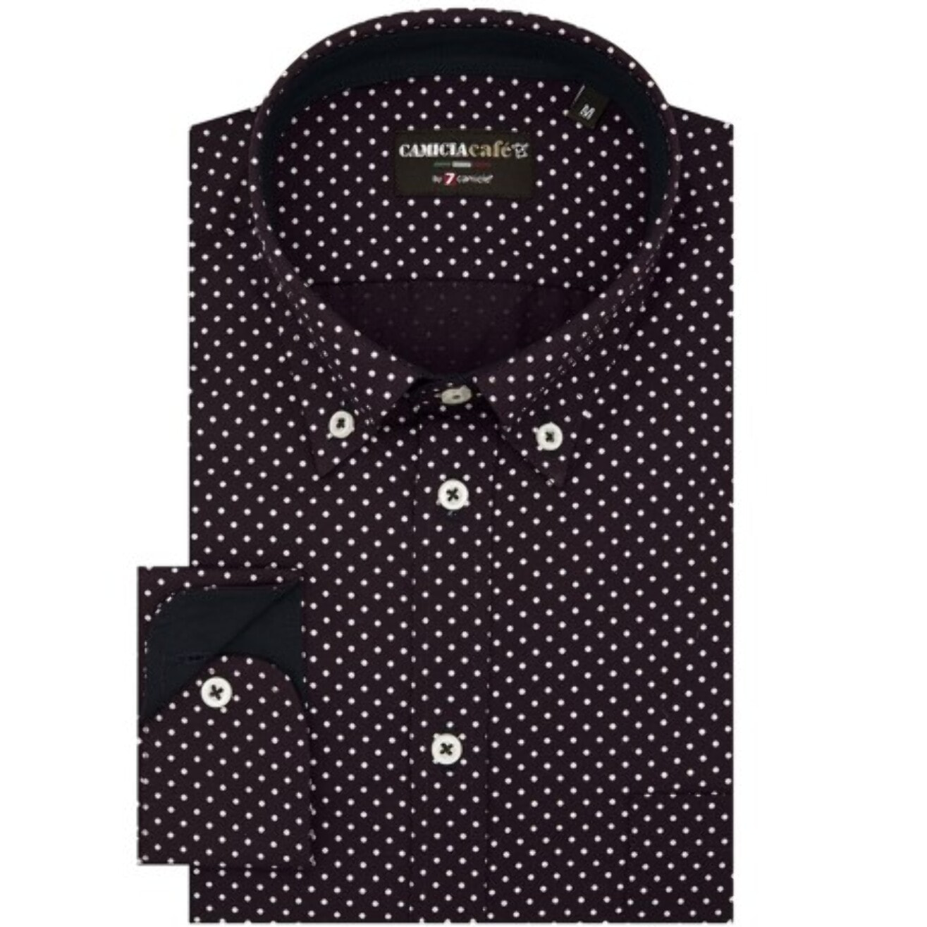 Camicia Uomo 1 Bottone Button Down Slim Cotone Poliestere Stampato Rosso Bordeaux/Bianco