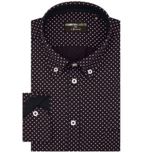 Camicia Uomo 1 Bottone Button Down Slim Cotone Poliestere Stampato Rosso Bordeaux/Bianco