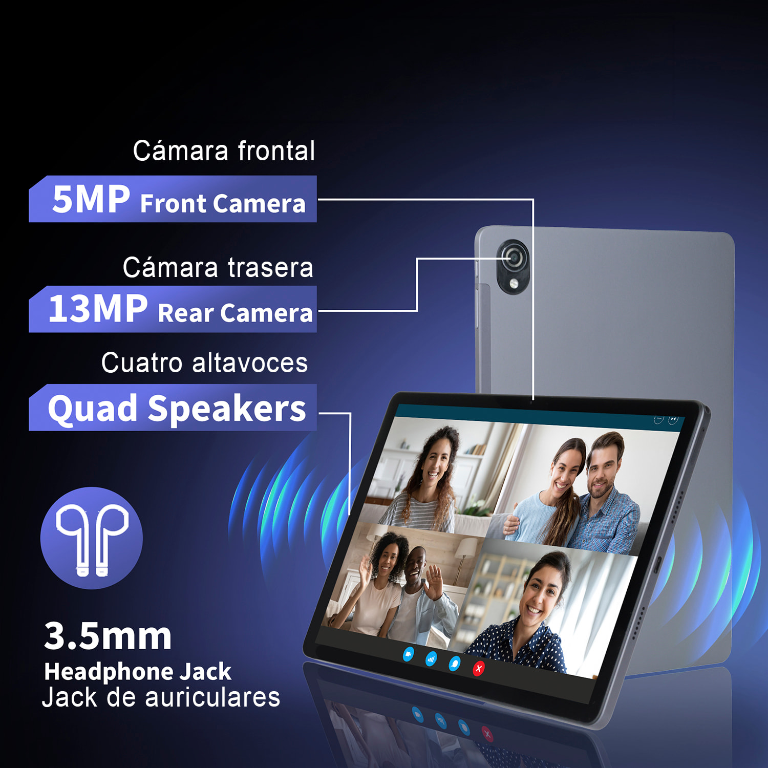 Tablet T606 2.4G+5G WiFi 6. SO Android 14. Schermo 10,95” 1280x800px. 6GB RAM + 6GB Virtual + 128GB. Doppia fotocamera 5 + 13mpx.
