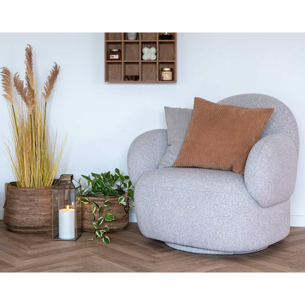 Javier - fauteuil pivotant - en tissu bouclette - Gris clair
