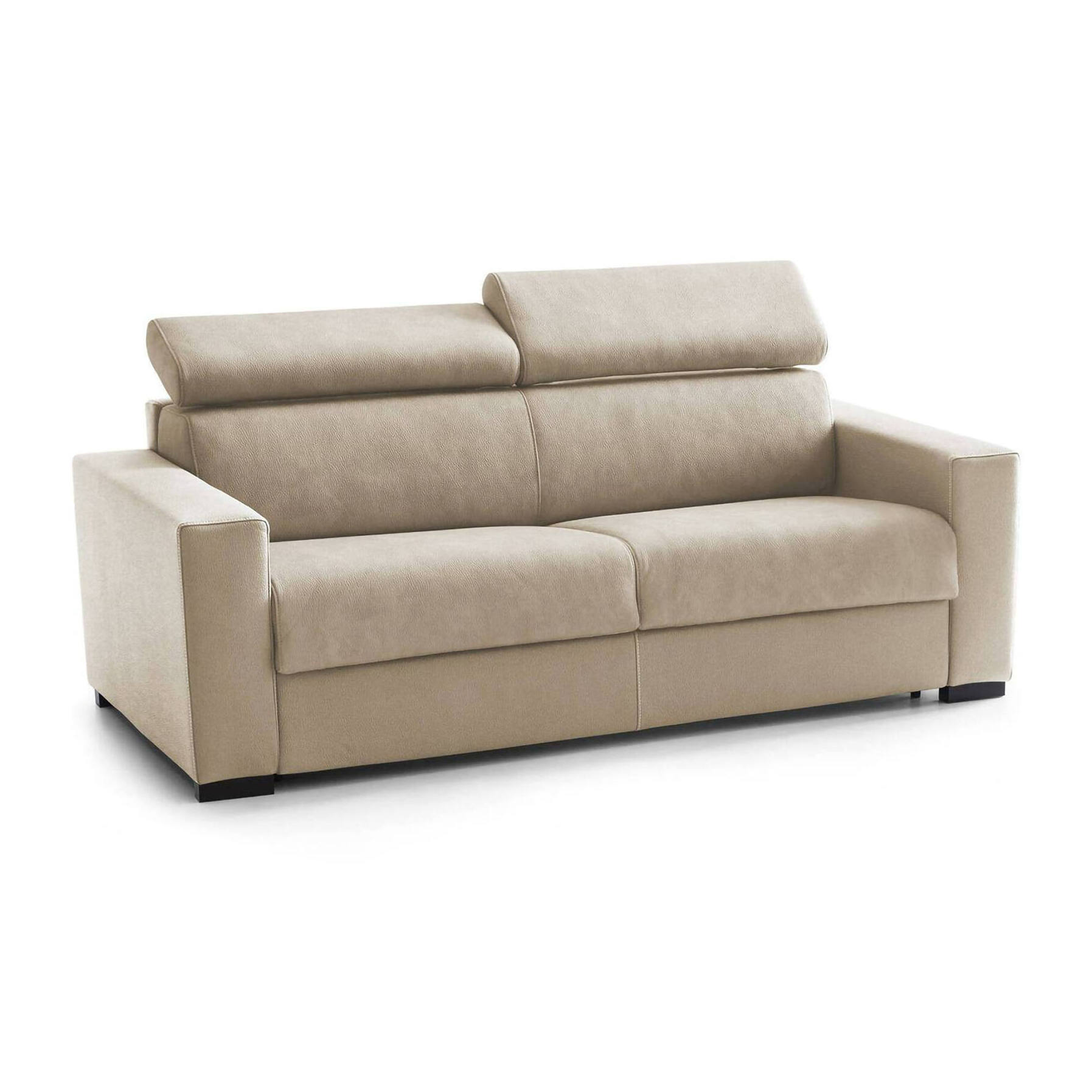 Divano fisso Julia, Divano a 3 posti, 100% Made in Italy, Sofà Soggiorno, in tessuto imbottito, con poggiatesta regolabili e Braccioli standard, Cm 220x95h85, Beige