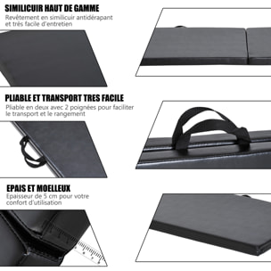 Tapis de gymnastique yoga pilates fitness pliable portable grand confort 180L x 60l x 5H cm revêtement synthétique noir