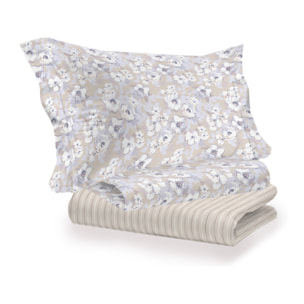 Completo Lenzuola Linea 3027 In Percalle Fantasia Floreale Disegno Indie Beige
