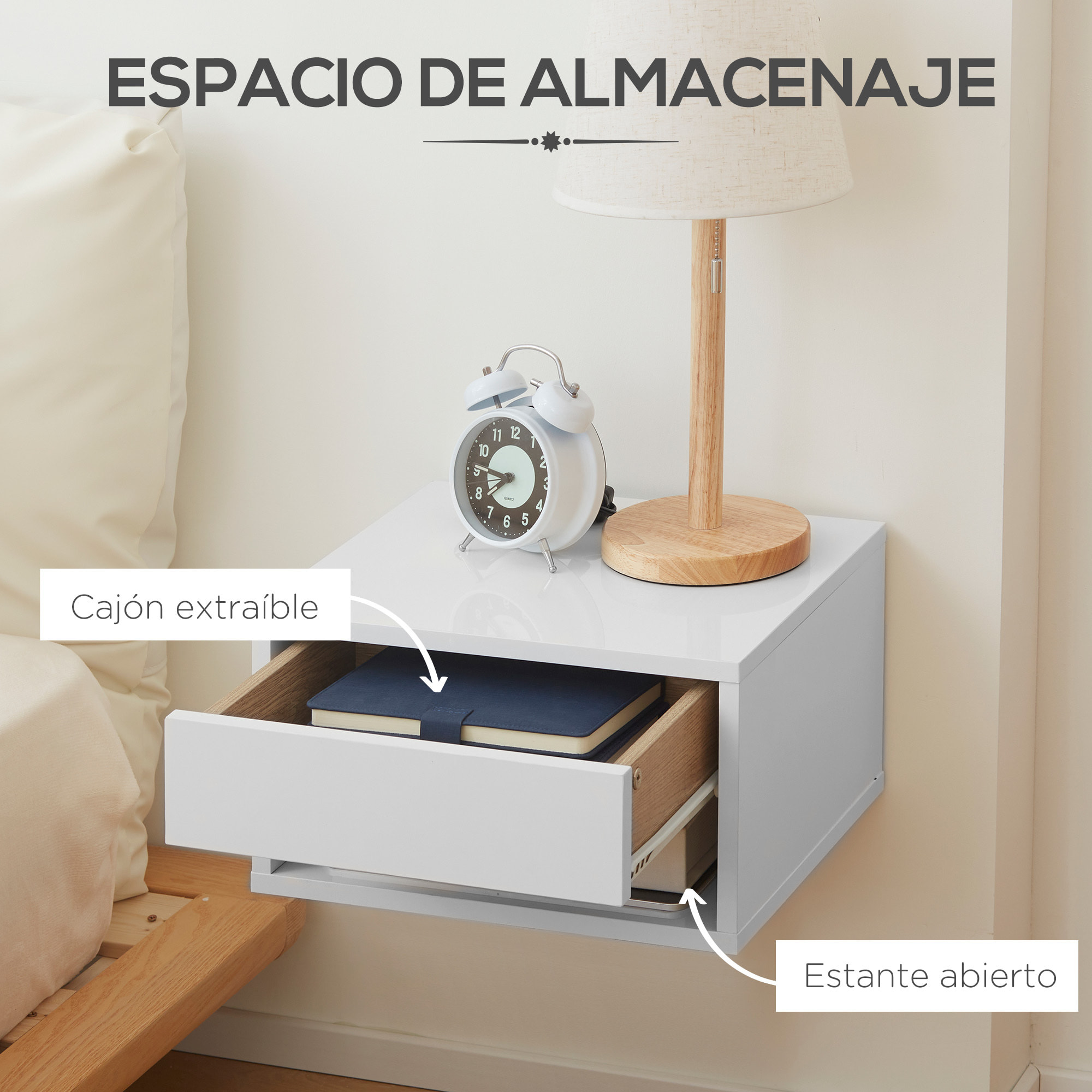 Juego de 2 Mesitas de Noche Flotantes Mesillas de Noche Mesas de Noche con Cajón para Dormitorio Salón 37x32x21 cm Blanco
