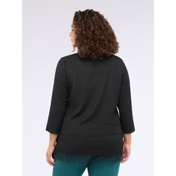 Fiorella Rubino - T-shirt in jersey con punti luce e frange - Nero
