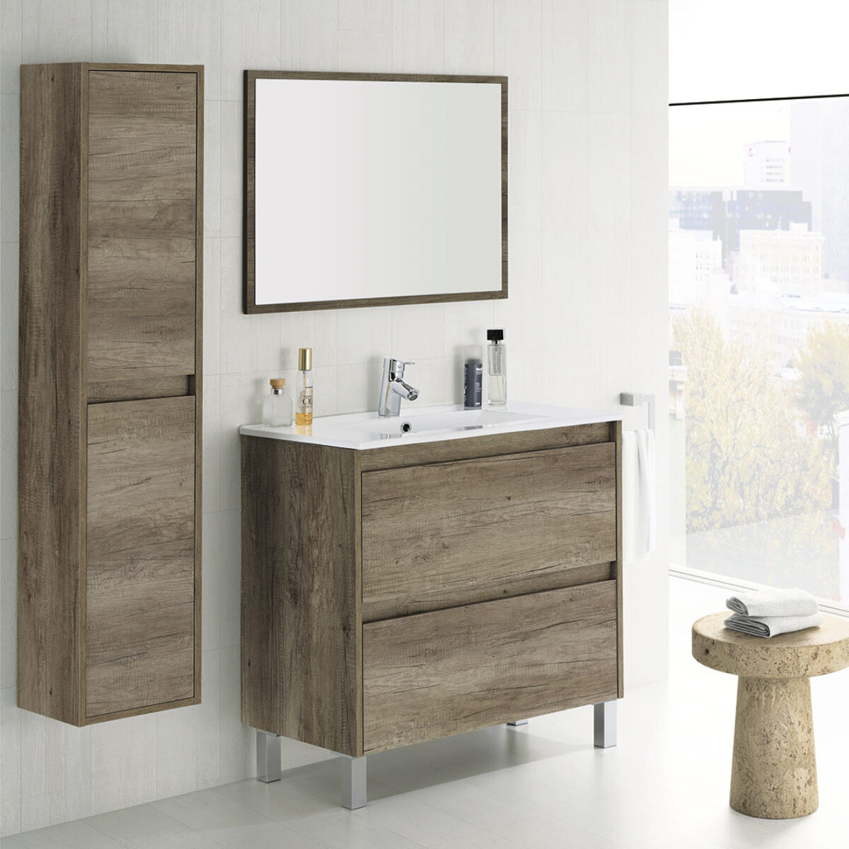 Mueble Baño 2 Cajones Con Lavabo + Espejo Dakota