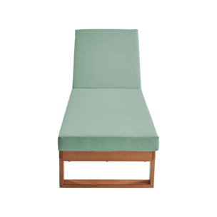 Bain de soleil en bois d'eucalyptus PAMPLONA. multi positions. toile en polyester vert de gris. 204 x 63 x 11.5 cm