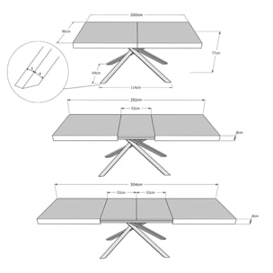 Mesa extensible 90x200/304cm Karida roble natural patas antracita