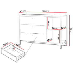 Kimi - commode 3 tiroirs et 1 porte - led inclus - Beige