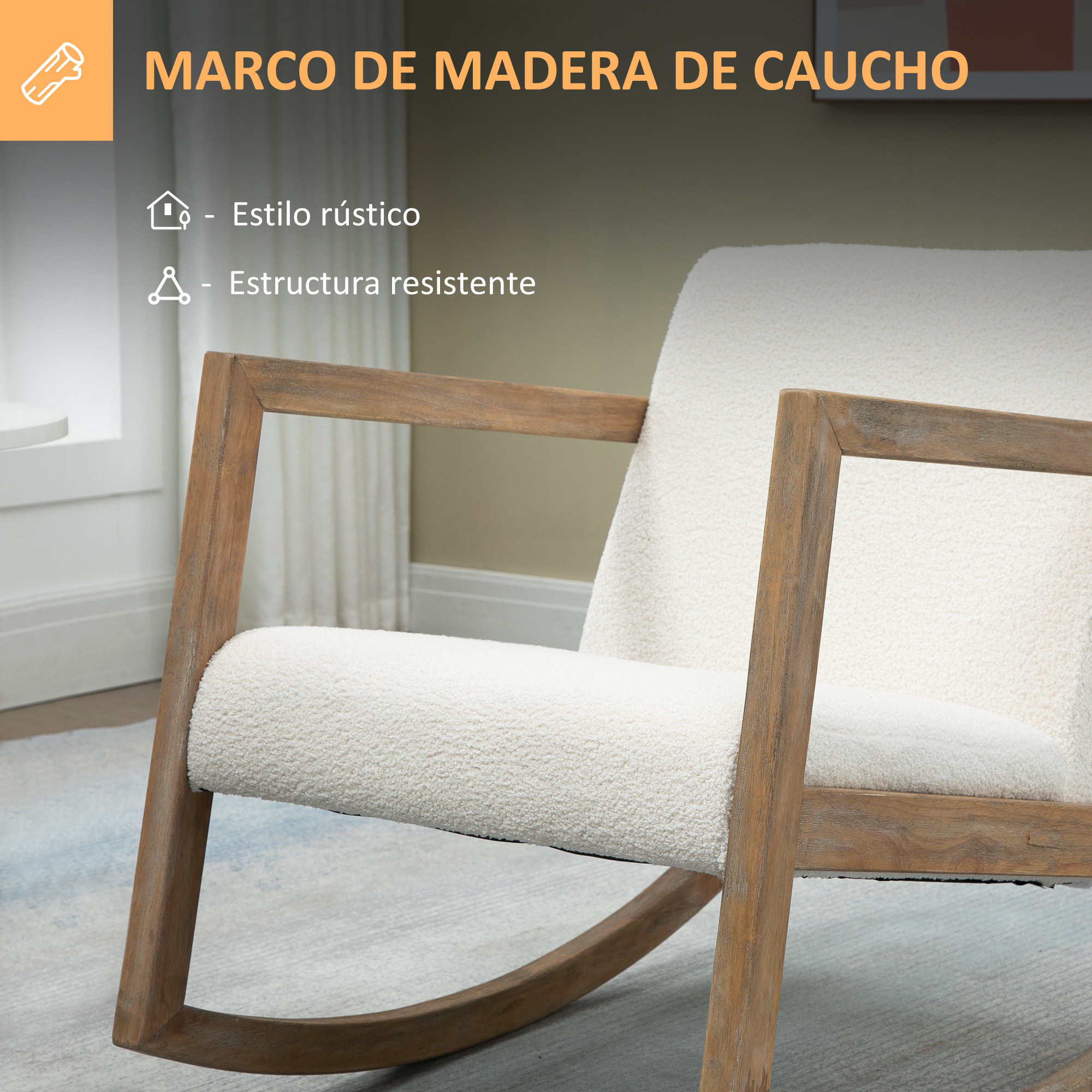 HOMCOM Silla Mecedora Tapizada en Forro Polar Sillón Balancín Relax con Asiento Acolchado Reposabrazos y Pies de Madera de Caucho para Salón Dormitorio 60x81x71 cm Crema