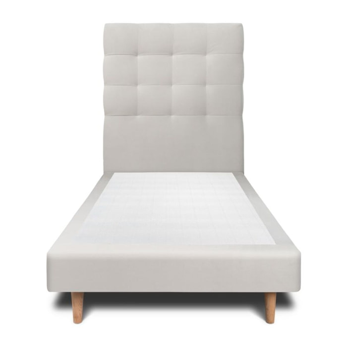 Lit avec tête de lit capitonnée velours et sommier tapissier Ep14