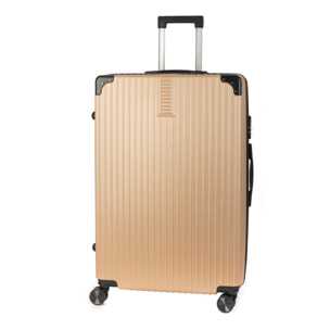 DAM Valigia grande volume trolley rigido ultraleggero, in ABS ad alta resistenza con angoli rinforzati. Chiusura numerica e 4 ruote doppie estraibili e girevoli a 360°. 52x31x78 Cm. Colore: Oro