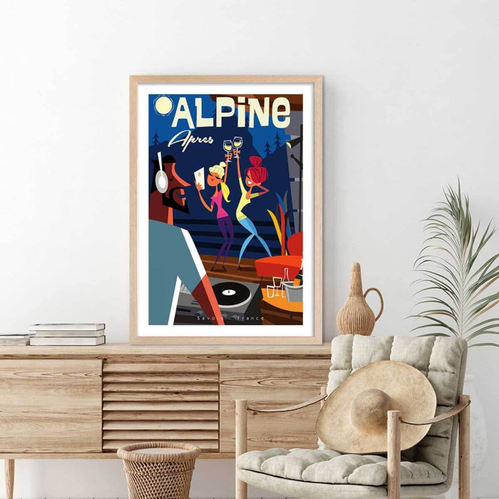 Poster vintage after ski en savoie Affiche sous cadre bois