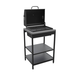 Barbecue grill charbon de bois noir Naxos grille chromée 2 étagères
