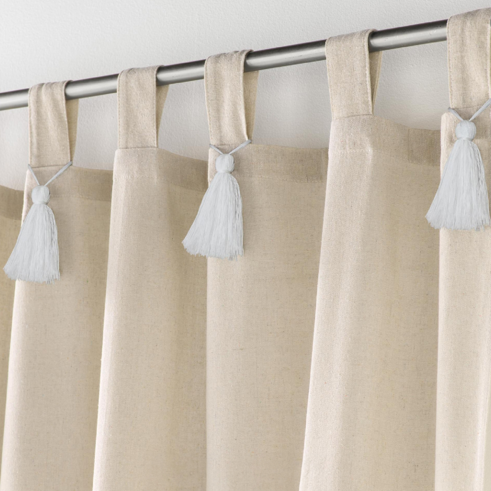 Rideau à Passants avec Pompons Uni - Blanc