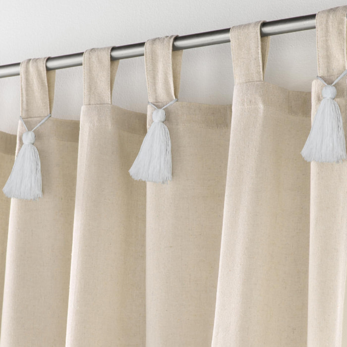 Rideau à Passants avec Pompons Uni - Blanc