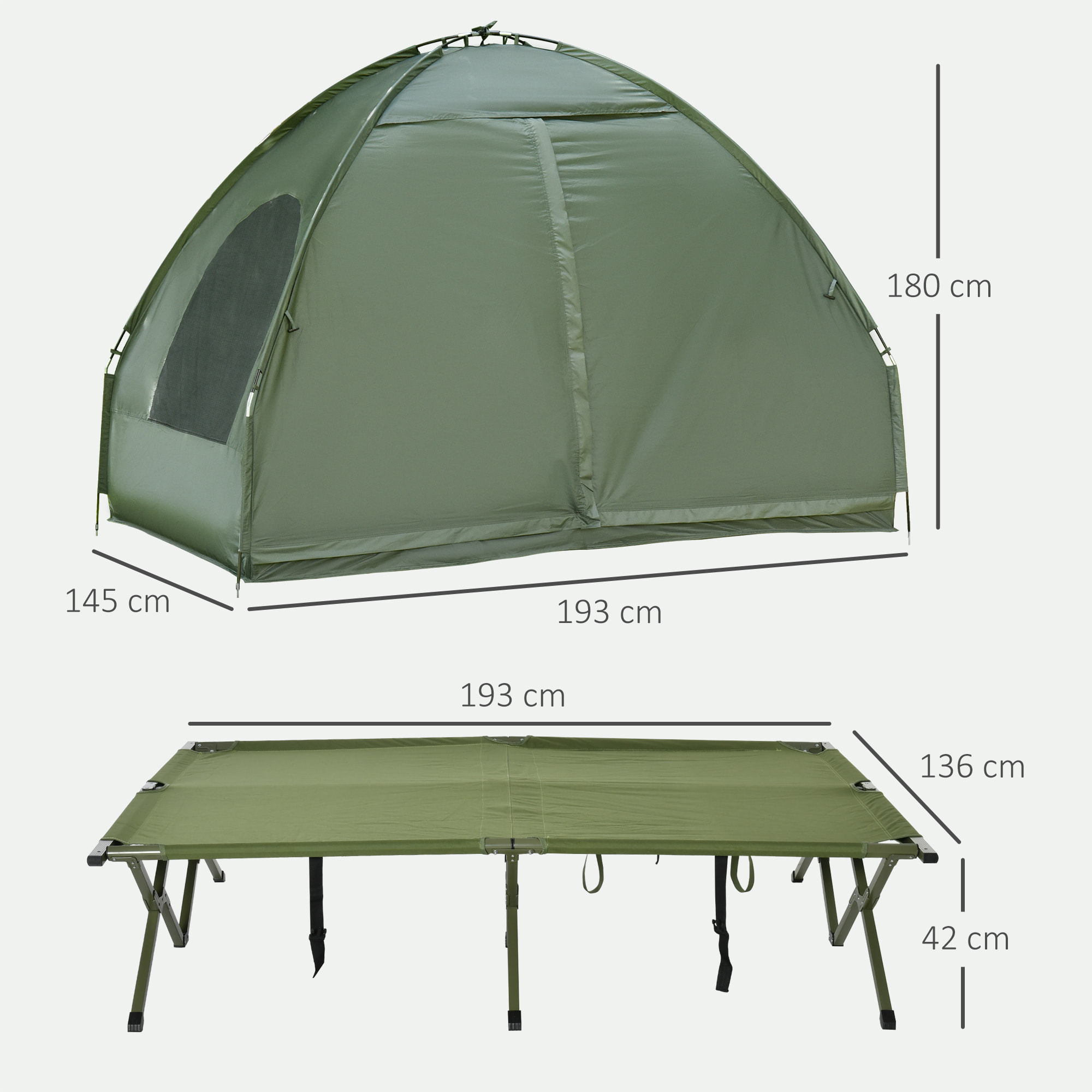 Outsunny Cama Doble de Camping Plegable con Tienda de Campaña Colchón Hinchable