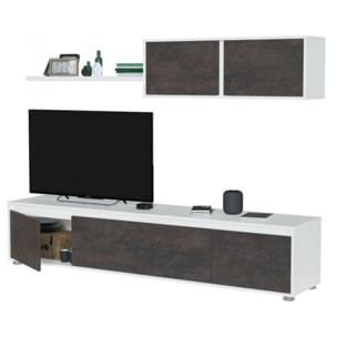 Parete Attrezzata Mobile Mobile Soggiorno TV con Mensola e Modulo Sospeso Salotto Legno Base Televisione Sala da Pranzo 200x41x43 cm Bianco E Ossido