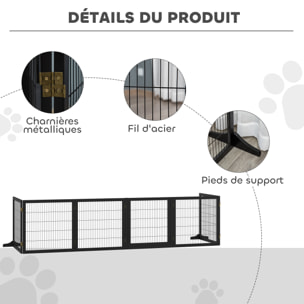Barrière de sécurité parc enclos chien modulable pliable porte verrouillable intégrée 5 panneaux grillage acier noir bois de pin noir