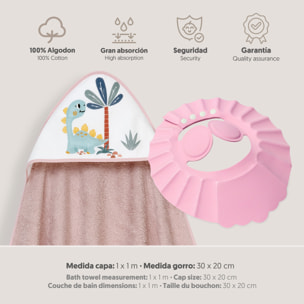 Capa Baño 1X1 Mod Estampado Dinosaurio Palmera+Gorro Rosa Maquillaje