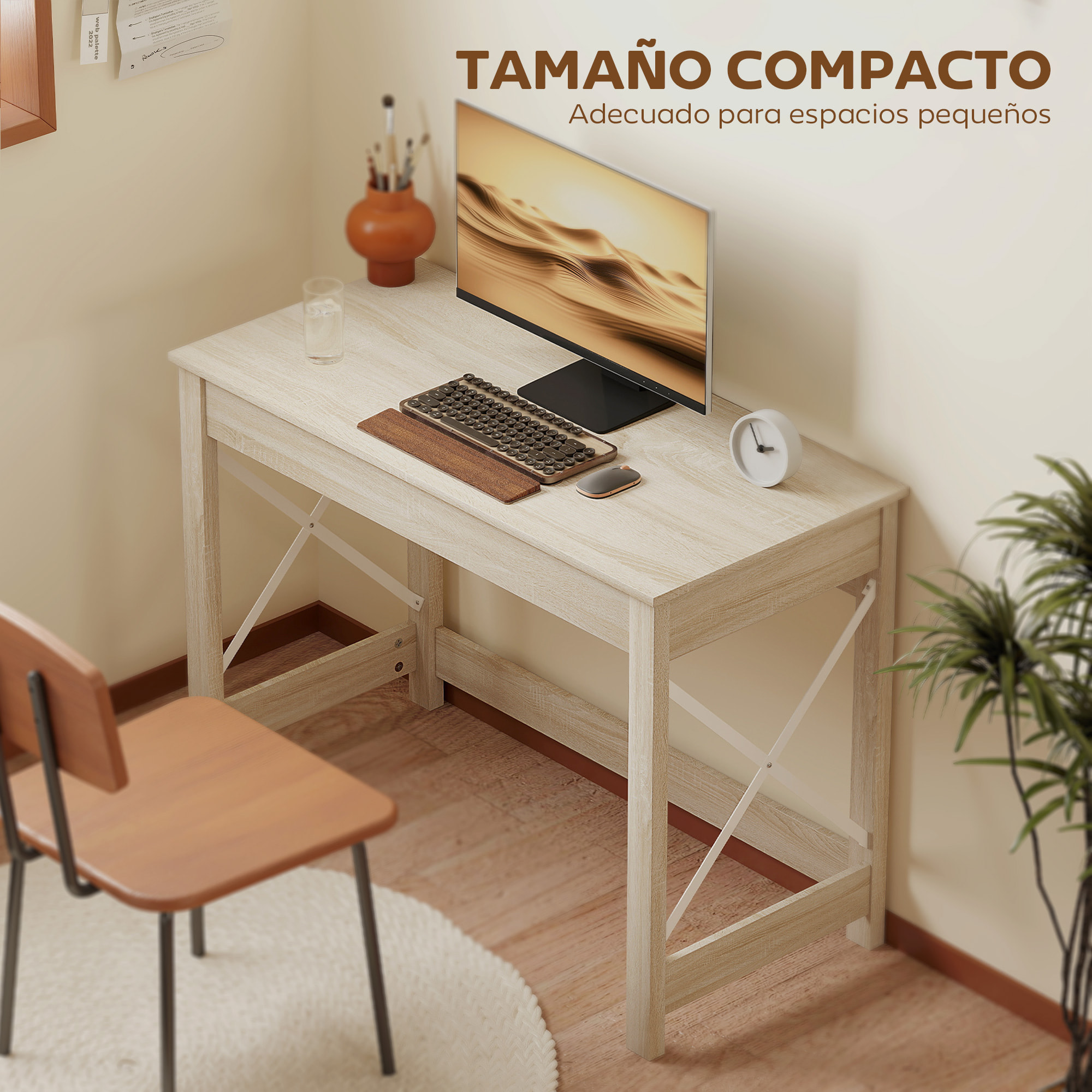Mesa Escritorio Estilo Moderno Escritorio Fácil de Montar Mesa de Ordenador para Oficina Dormitorio Estudio 105x50x76 cm Natural