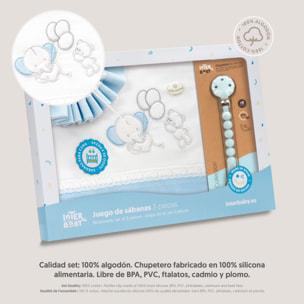 Triptico Cuna Pasacinta Oso Elefante Globos +Broche Bco/Azul