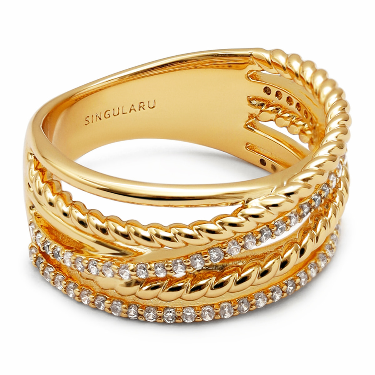 Anillo Triple Cross Spark Baño Oro