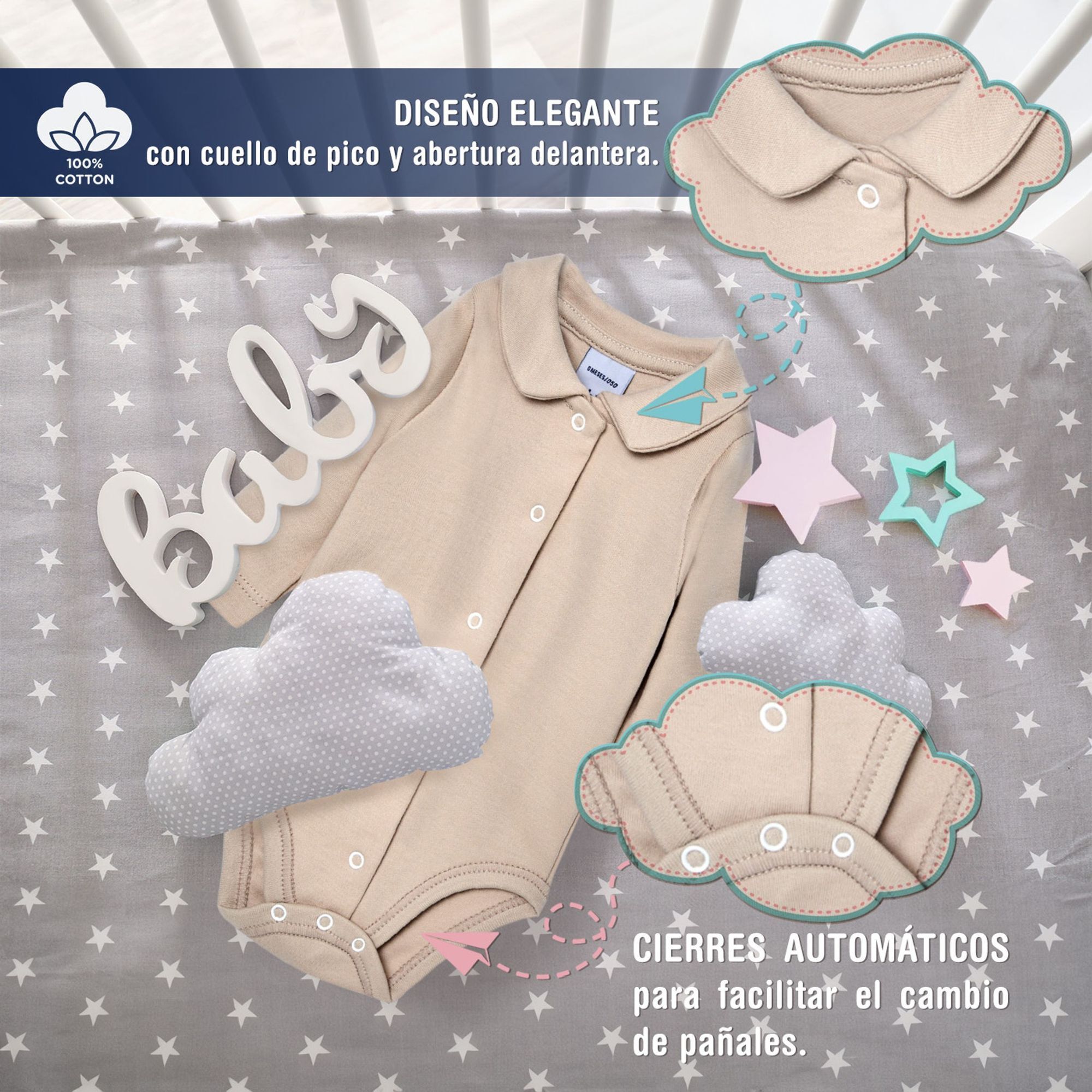 Body bebé manga larga cuello pico