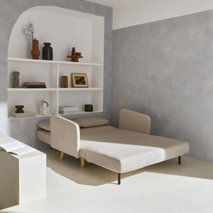 Canapé convertible en velours côtelé - Panam - 2 places scandinave. pieds bois. beige/greige. banquette. dossier inclinable