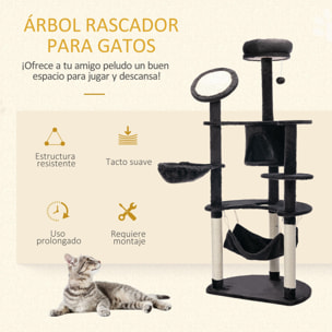 Rascador para Gatos Altura 153cm con Cueva Hamacas Plataformas y Postes de Sisal