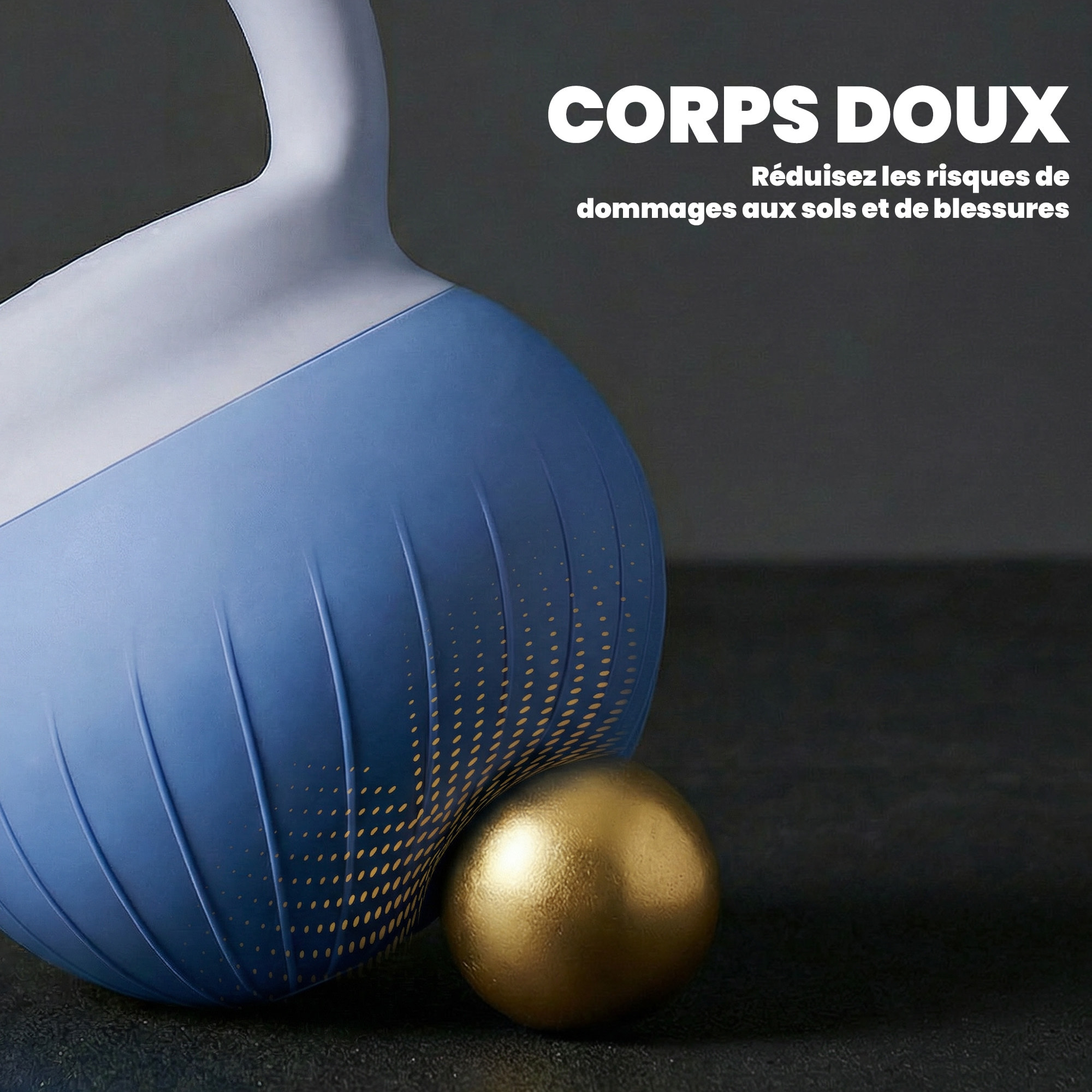 Kettlebell  8 Kg - poignée ergonomique antidérapante - revêtement souple - bleu